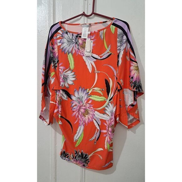 Trina turk women small tunic swim collection batwing sleeve top orange lavender - Picture 1 of 6